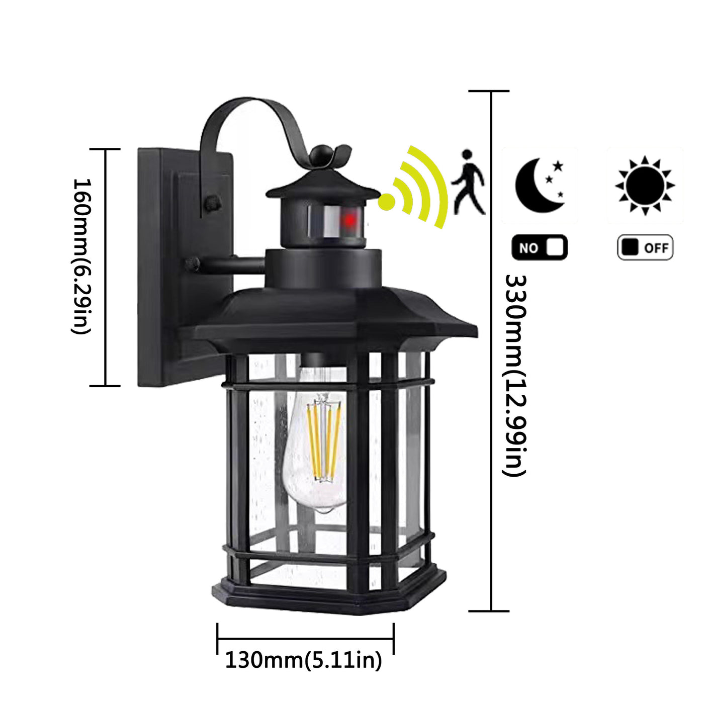 LED Single Head Motion Sensor Glass Outdoor Waterproof Wall Light
